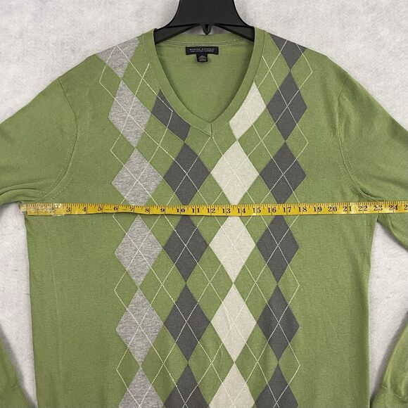 Banana Republic V Neck Sweater Mens Large Green Argyle Silk Cotton Cashmere - Picture 4 of 11